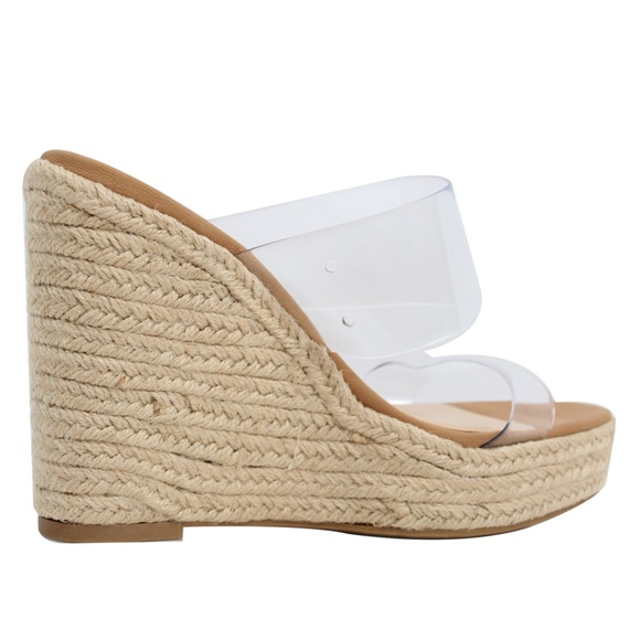 Clear Double Band Straps Espadrille Platform Wedge - Picture 4 of 6